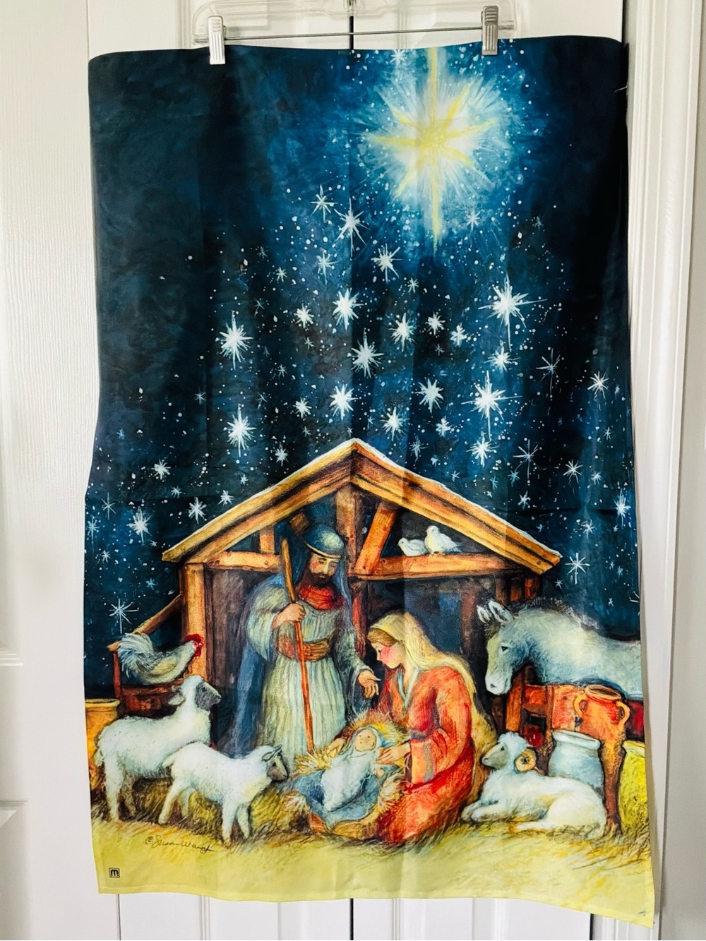 Susan Winget Nativity House Flag Banner 28x40 “Holy Family”Christmas Decor
